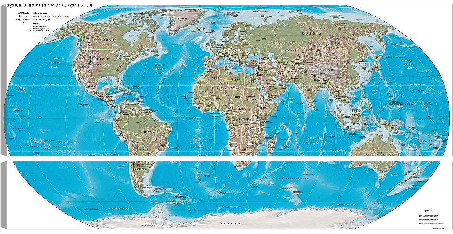 Модульная картина - Физическая карта мира, апрель 2004