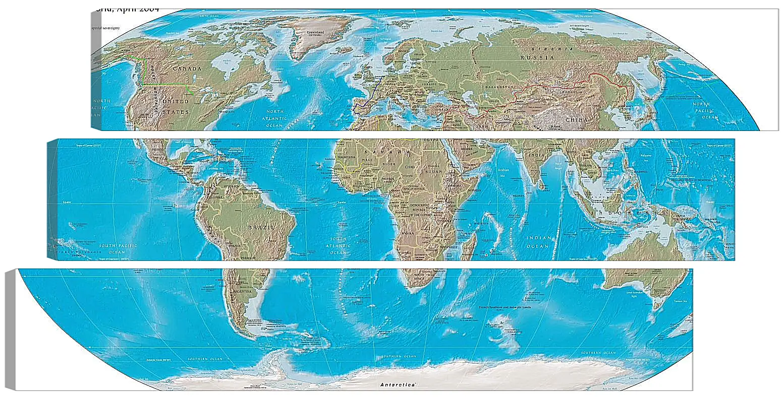 Модульная картина - Физическая карта мира, апрель 2004