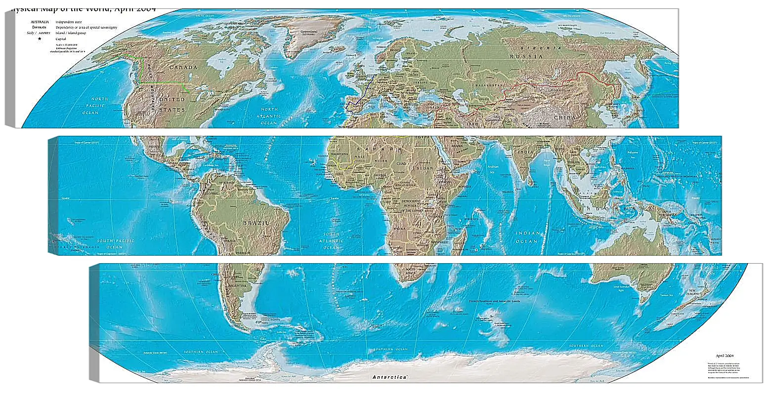 Модульная картина - Физическая карта мира, апрель 2004