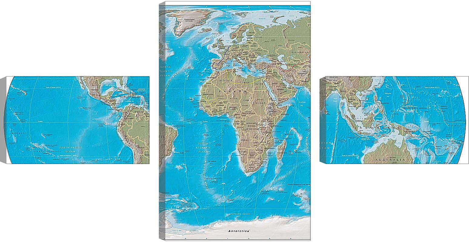 Модульная картина - Физическая карта мира, апрель 2004