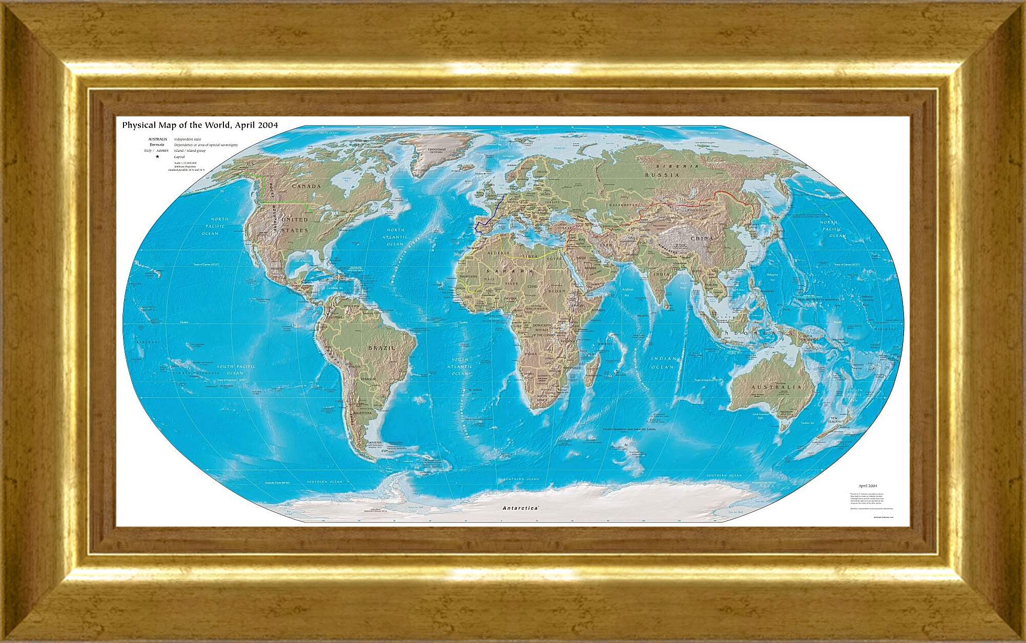 Картина в раме - Физическая карта мира, апрель 2004