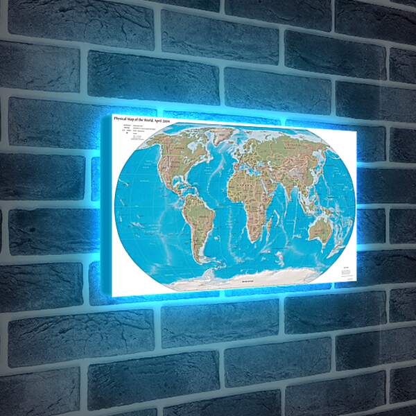 Лайтбокс световая панель - Физическая карта мира, апрель 2004