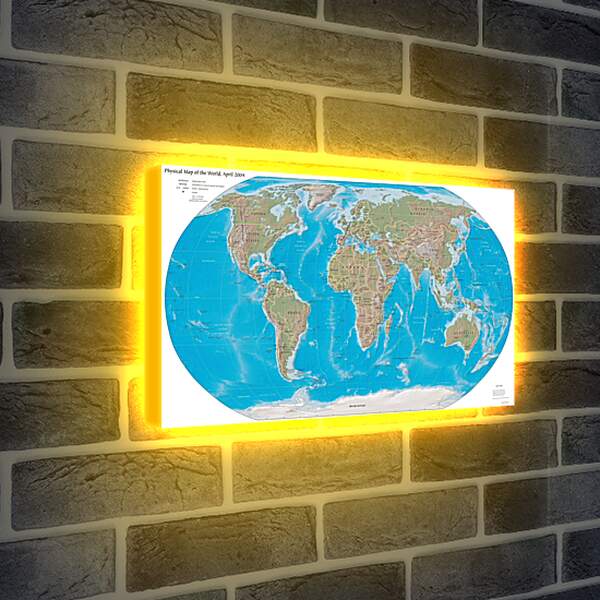 Лайтбокс световая панель - Физическая карта мира, апрель 2004