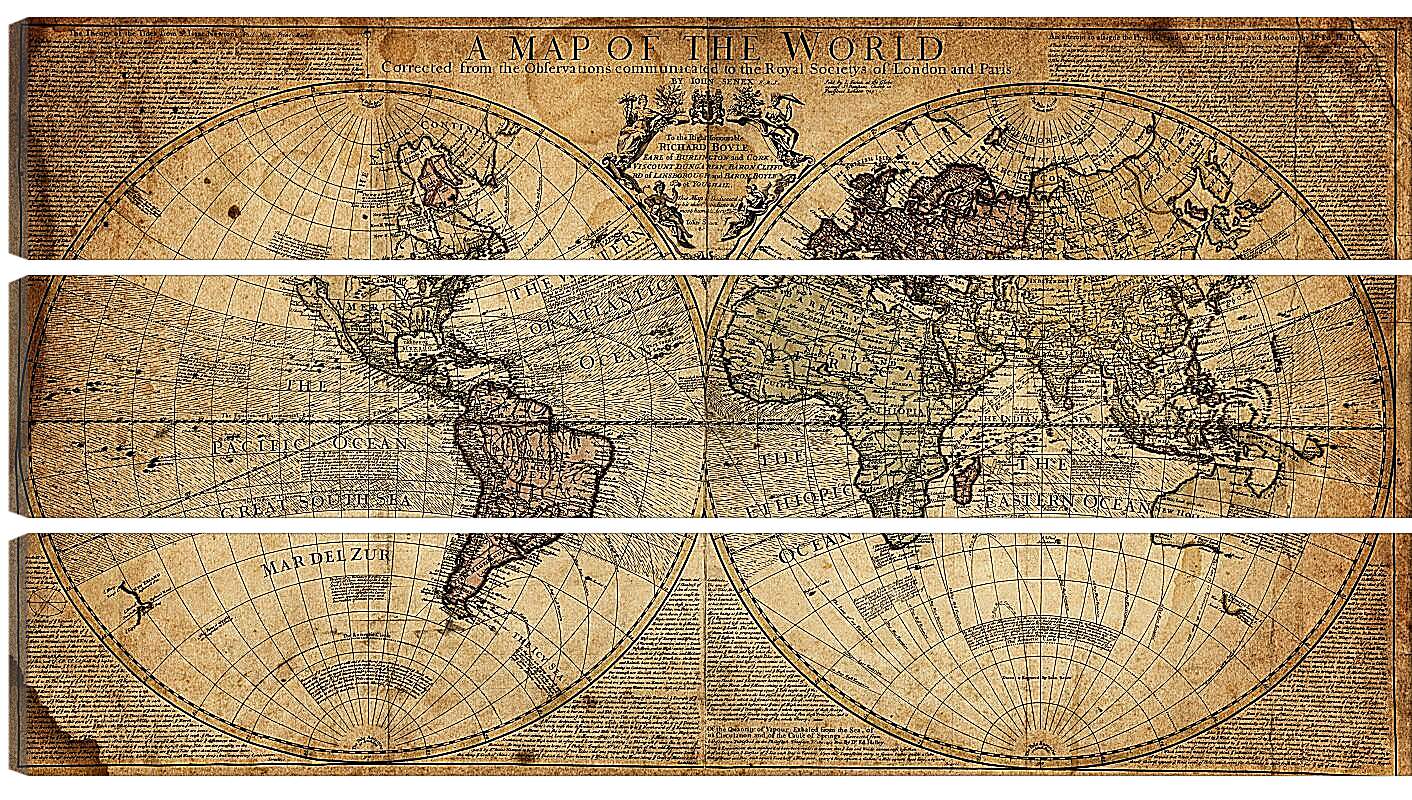 Модульная картина - Историческая географическая карта мира