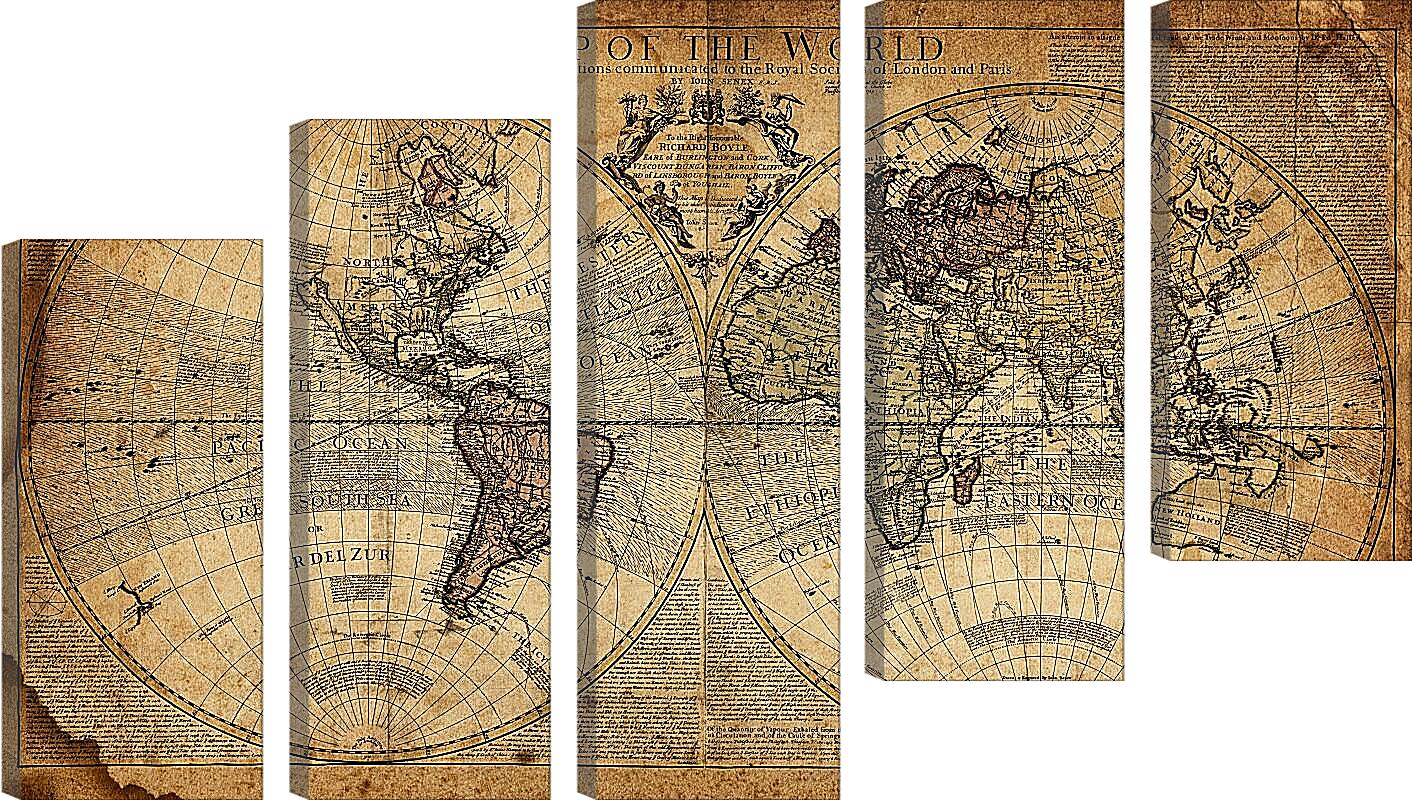 Модульная картина - Историческая географическая карта мира