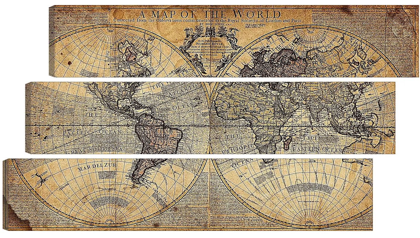 Модульная картина - Историческая географическая карта мира