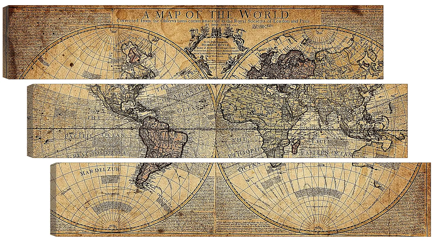 Модульная картина - Историческая географическая карта мира