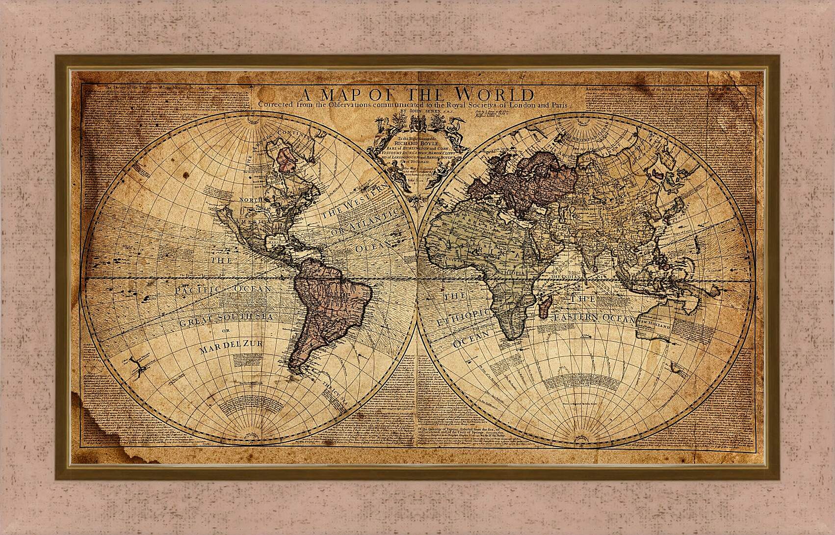 Картина в раме - Историческая географическая карта мира