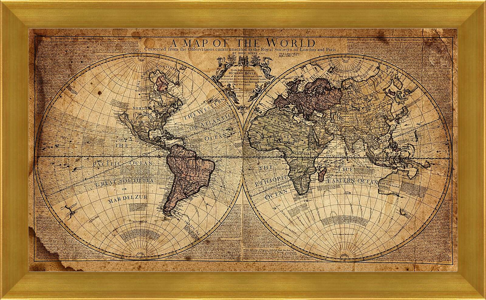 Картина в раме - Историческая географическая карта мира
