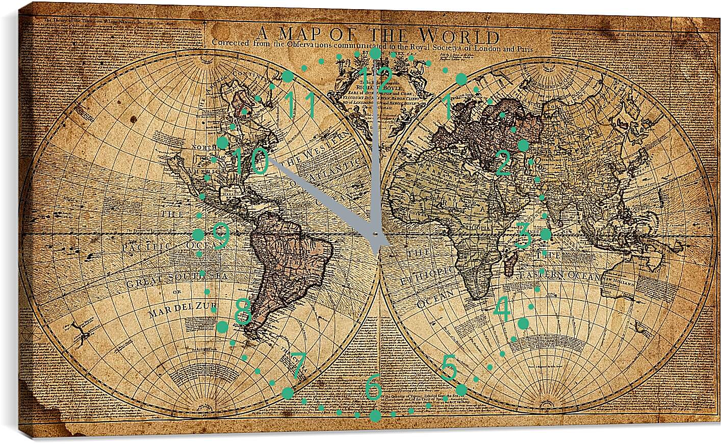 Часы картина - Историческая географическая карта мира