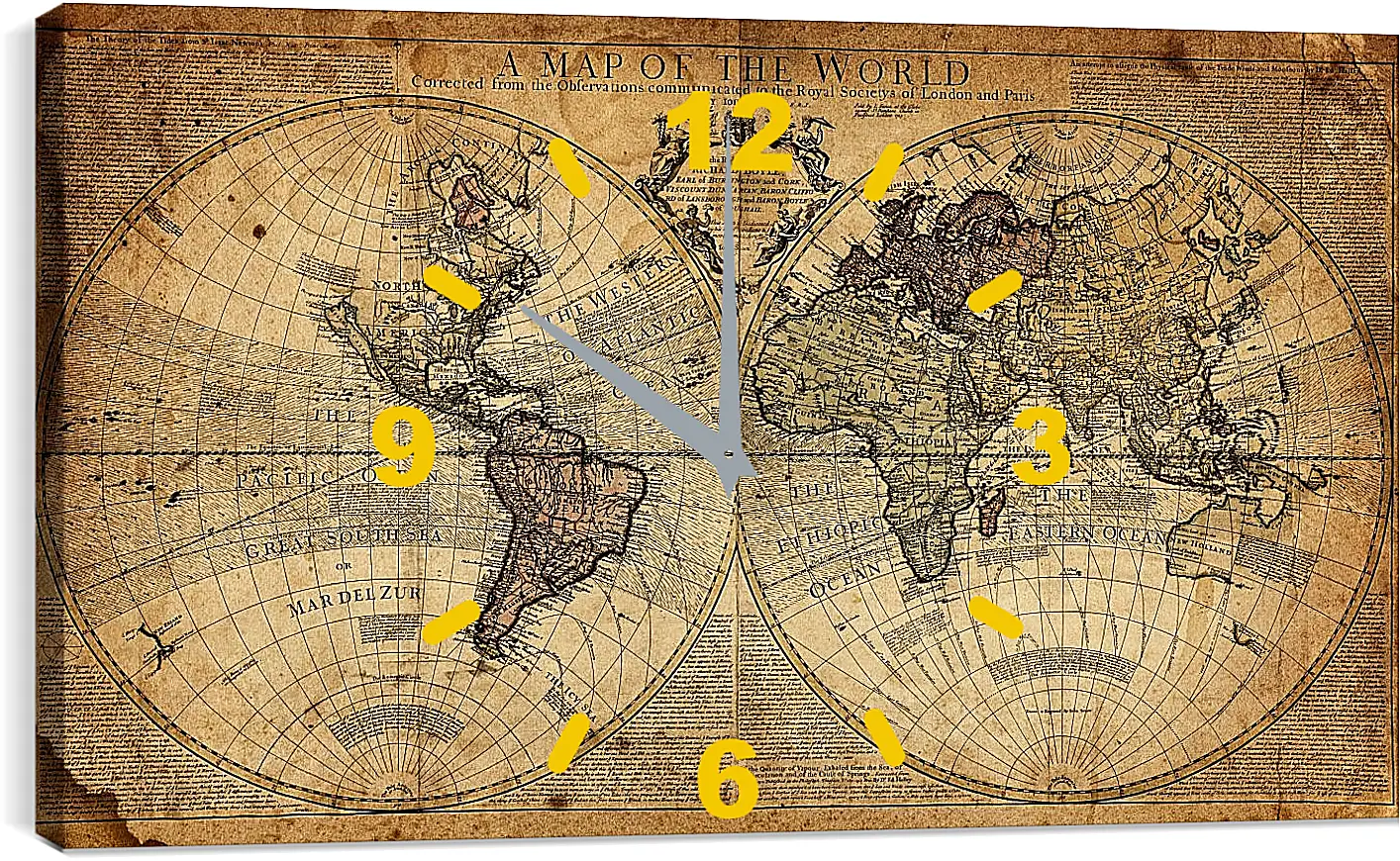 Часы картина - Историческая географическая карта мира