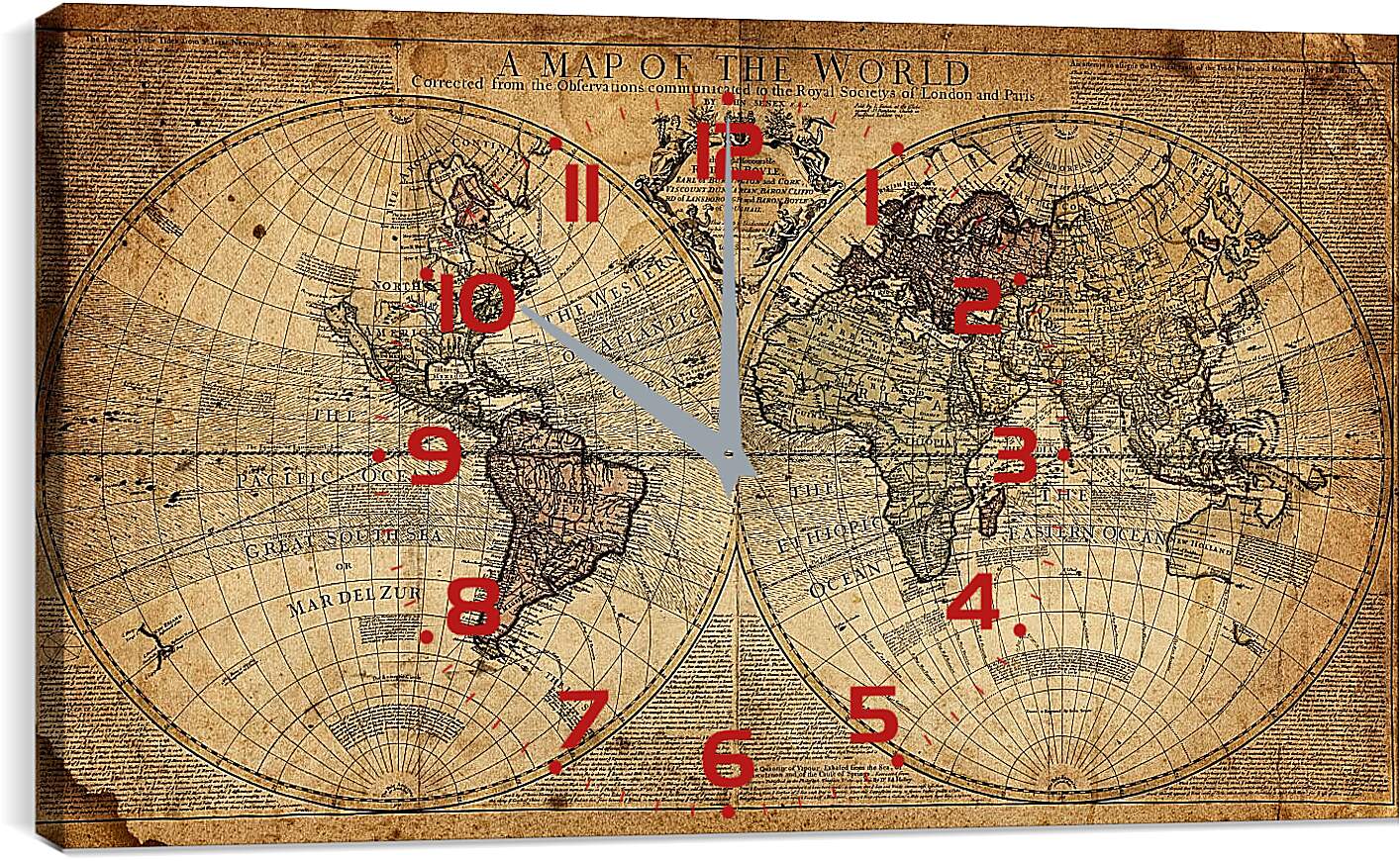 Часы картина - Историческая географическая карта мира