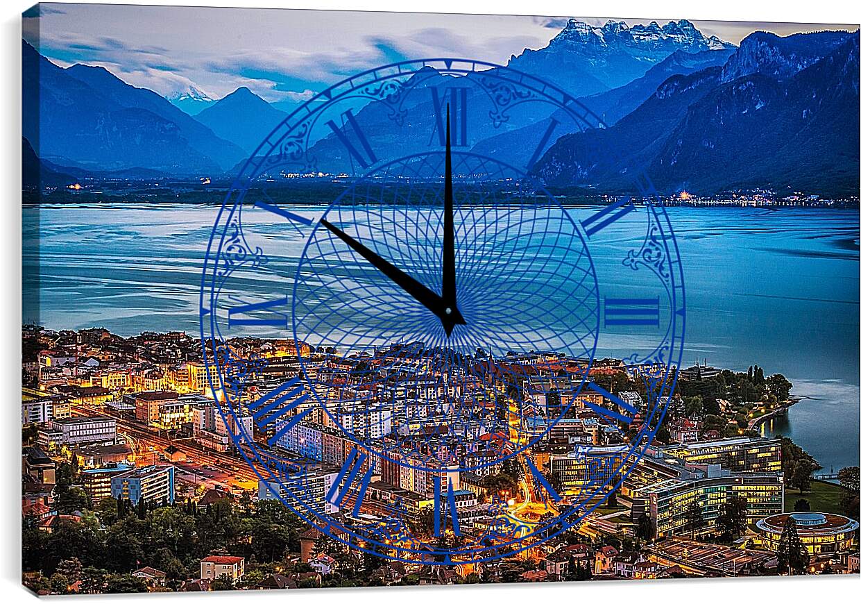 Часы картина - Город на озере