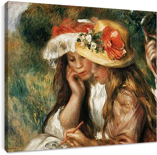 Постер и плакат - Two girls reading in a garden. Пьер Огюст Ренуар
