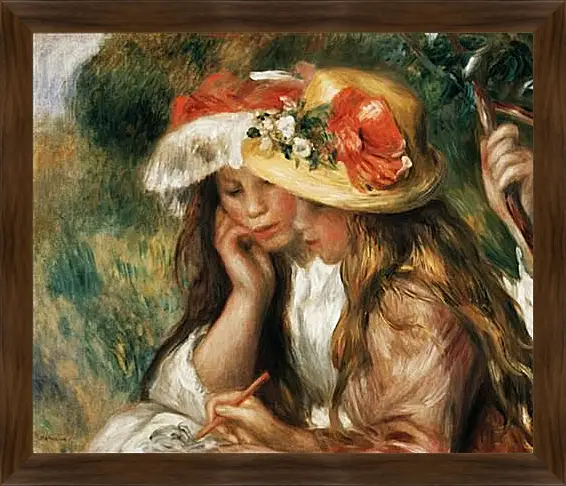 Картина в раме - Two girls reading in a garden. Пьер Огюст Ренуар