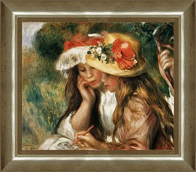 Картина в раме - Two girls reading in a garden. Пьер Огюст Ренуар