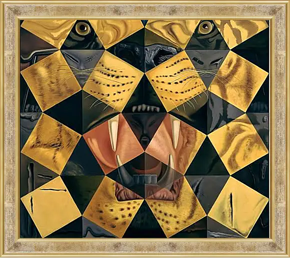 Картина в раме - Fifty Abstract Paintings, from Two Yards Change into Three Lenins Masquerading as Chinese, from Six Yards Appear as the Head of Royal Bengal Tiger. (Пятьдесят абстрактных картин, складывающихся на расстоянии два метра в три портрета Ленина в виде китайца,