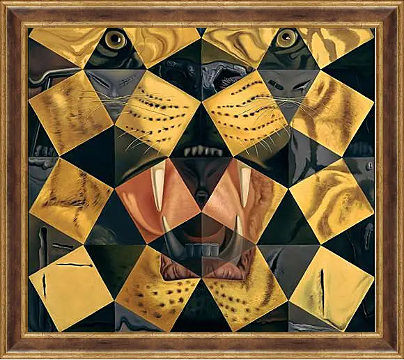 Картина в раме - Fifty Abstract Paintings, from Two Yards Change into Three Lenins Masquerading as Chinese, from Six Yards Appear as the Head of Royal Bengal Tiger. (Пятьдесят абстрактных картин, складывающихся на расстоянии два метра в три портрета Ленина в виде китайца,