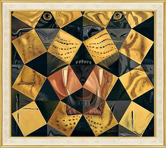 Картина в раме - Fifty Abstract Paintings, from Two Yards Change into Three Lenins Masquerading as Chinese, from Six Yards Appear as the Head of Royal Bengal Tiger. (Пятьдесят абстрактных картин, складывающихся на расстоянии два метра в три портрета Ленина в виде китайца,