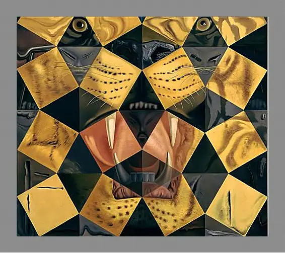 Картина в раме - Fifty Abstract Paintings, from Two Yards Change into Three Lenins Masquerading as Chinese, from Six Yards Appear as the Head of Royal Bengal Tiger. (Пятьдесят абстрактных картин, складывающихся на расстоянии два метра в три портрета Ленина в виде китайца,