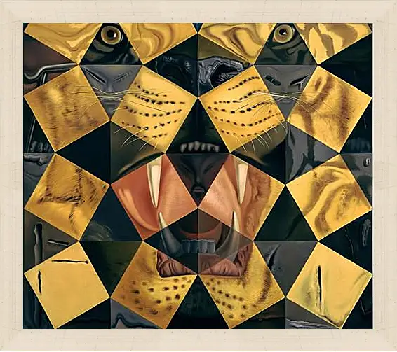 Картина в раме - Fifty Abstract Paintings, from Two Yards Change into Three Lenins Masquerading as Chinese, from Six Yards Appear as the Head of Royal Bengal Tiger. (Пятьдесят абстрактных картин, складывающихся на расстоянии два метра в три портрета Ленина в виде китайца,