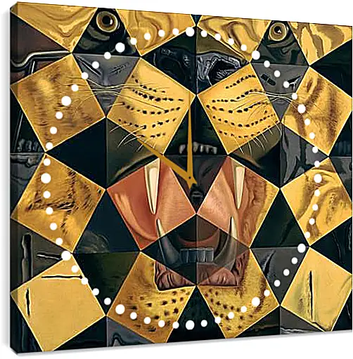 Часы картина - Fifty Abstract Paintings, from Two Yards Change into Three Lenins Masquerading as Chinese, from Six Yards Appear as the Head of Royal Bengal Tiger. (Пятьдесят абстрактных картин, складывающихся на расстоянии два метра в три портрета Ленина в виде китайца,