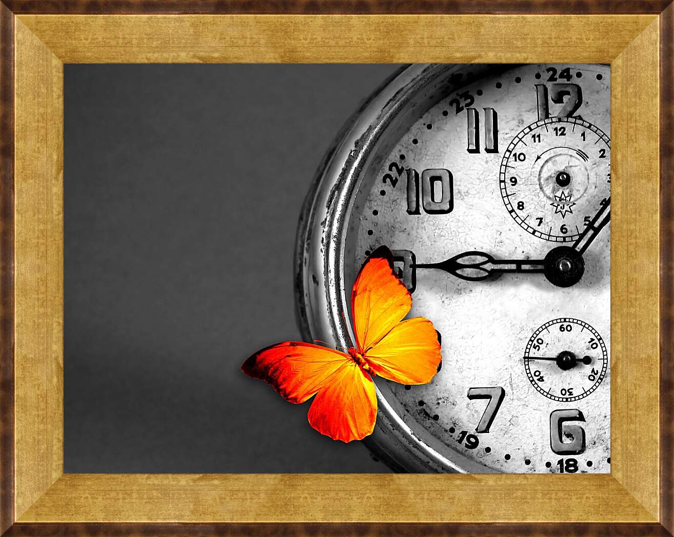 Картина в раме - Часы и бабочка