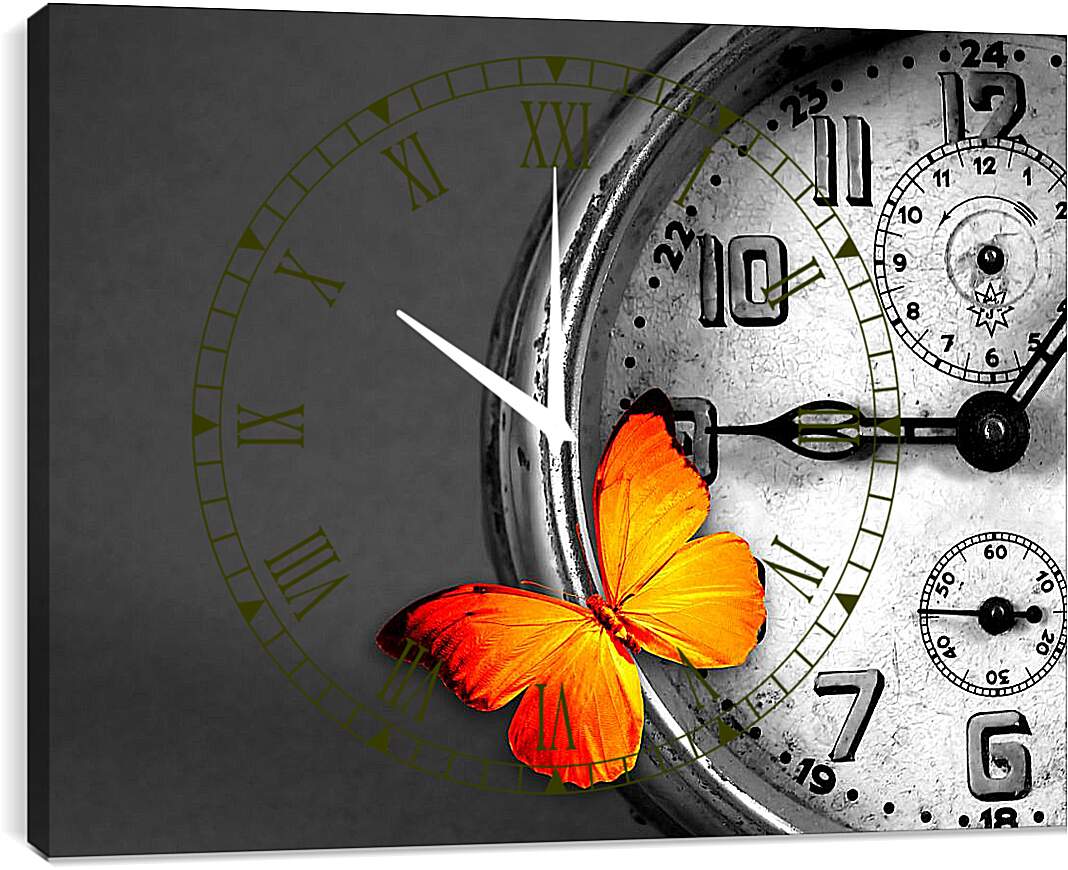 Часы картина - Часы и бабочка