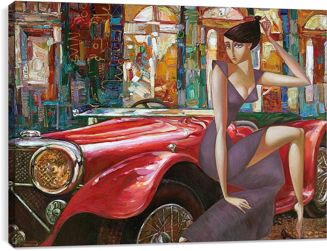 Постер и плакат - Девушка и старинный автомобиль