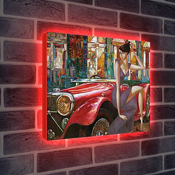 Лайтбокс световая панель - Девушка и старинный автомобиль