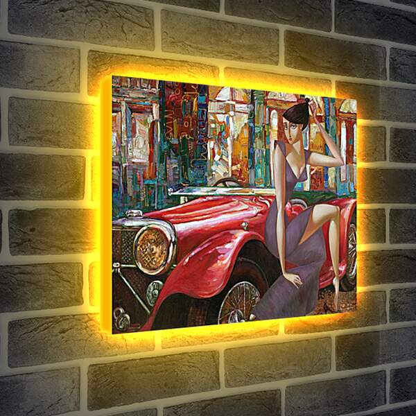 Лайтбокс световая панель - Девушка и старинный автомобиль