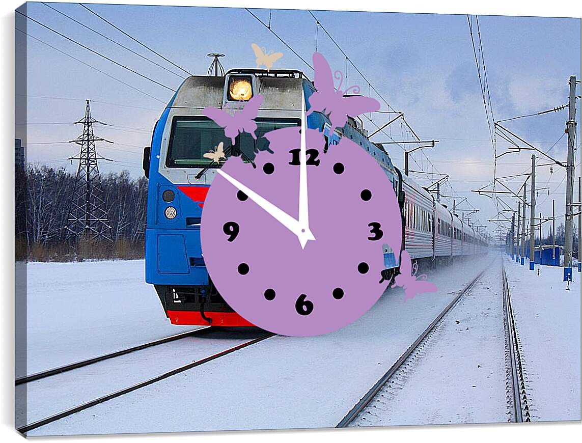 Часы картина - Поеззд зимой