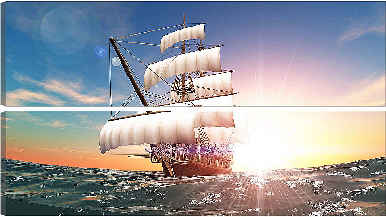 Модульная картина - Парусный корабль в море