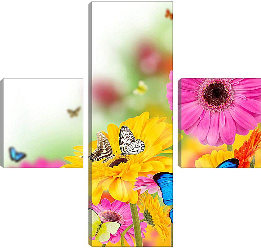 Модульная картина - Разноцветные бабочки и герберы