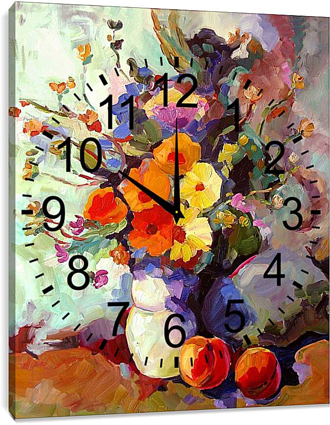 Часы картина - Маки и персики