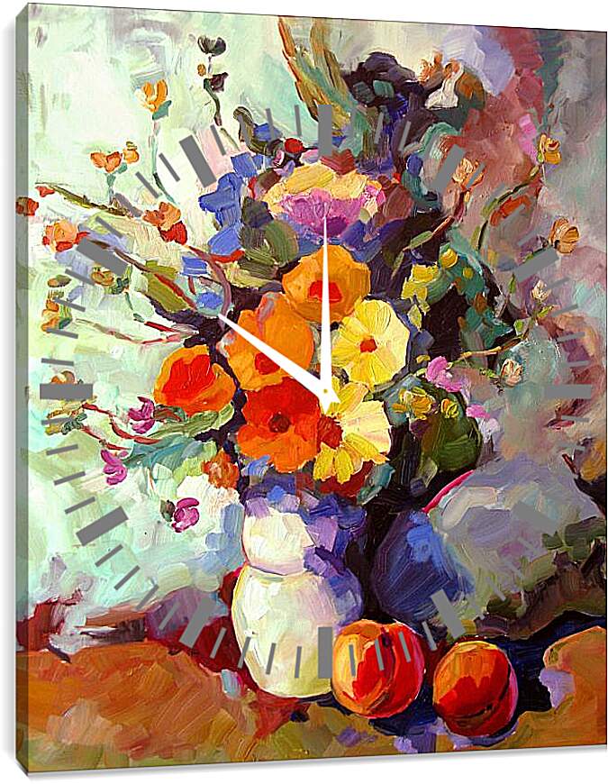 Часы картина - Маки и персики