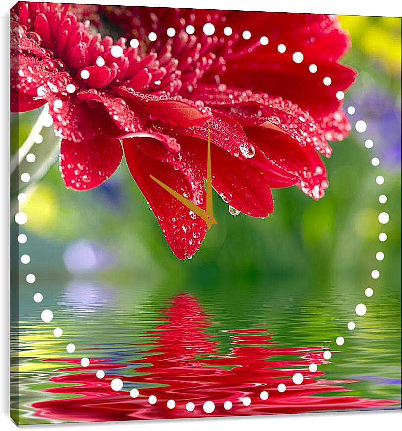 Часы картина - Красный цветок над водой