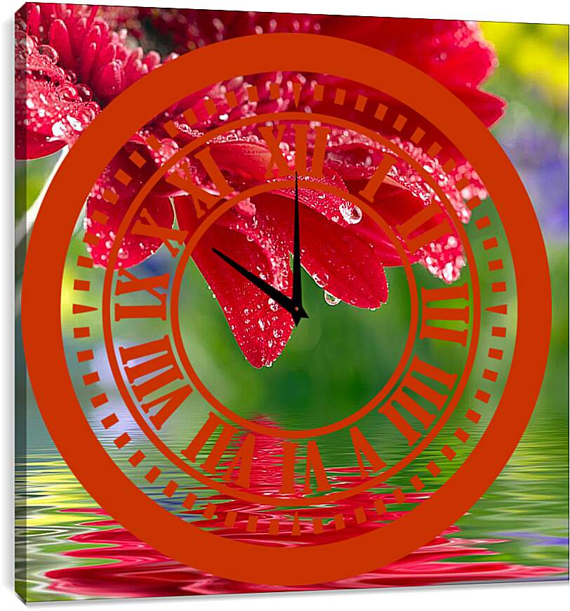 Часы картина - Красный цветок над водой
