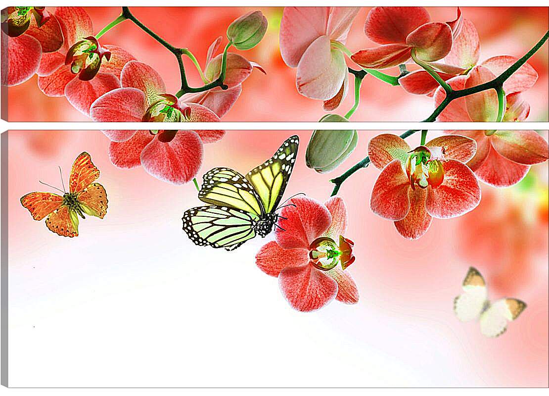 Модульная картина - Бабочки и красные орхидеи