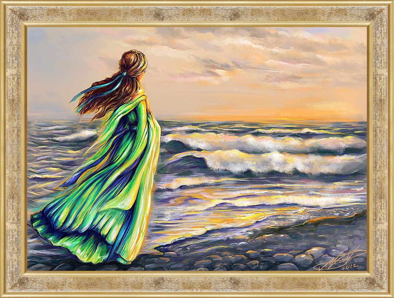 Картина в раме - Девушка на берегу