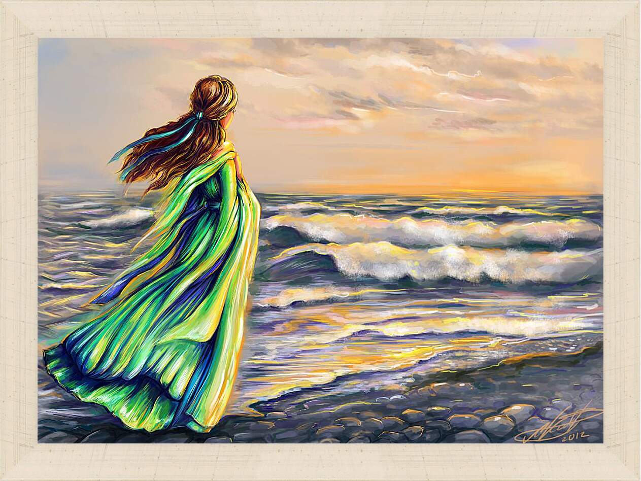 Картина в раме - Девушка на берегу