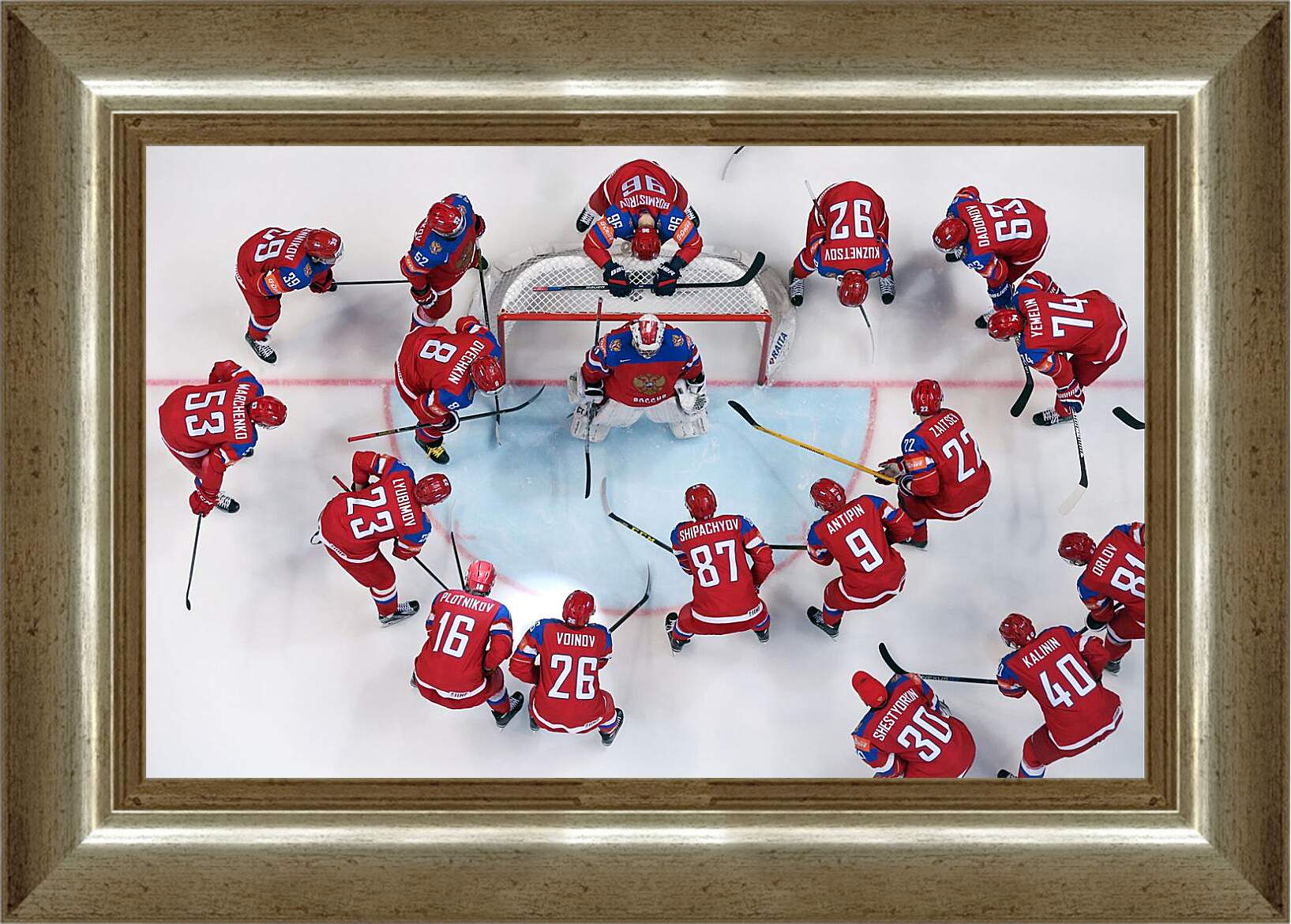 Картина в раме - Команда. Сборная России по хоккею. Вид сверху