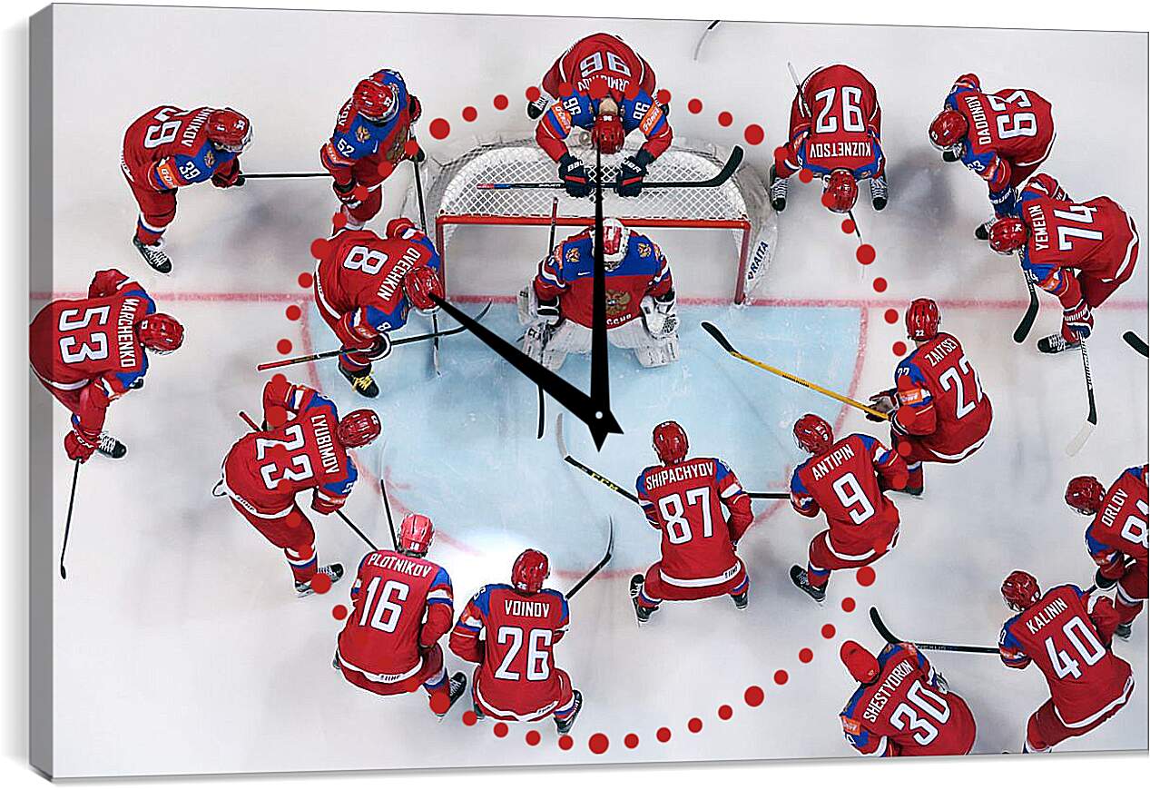 Часы картина - Команда. Сборная России по хоккею. Вид сверху