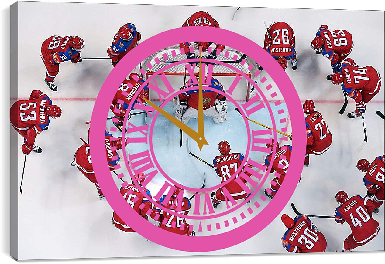 Часы картина - Команда. Сборная России по хоккею. Вид сверху