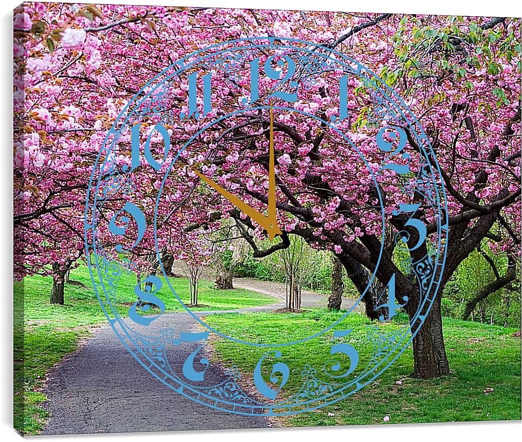 Часы картина - Розовые деревья в парке