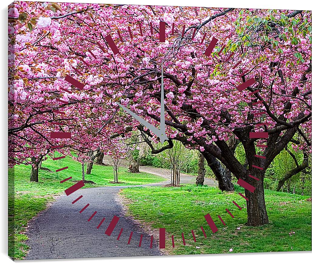 Часы картина - Розовые деревья в парке