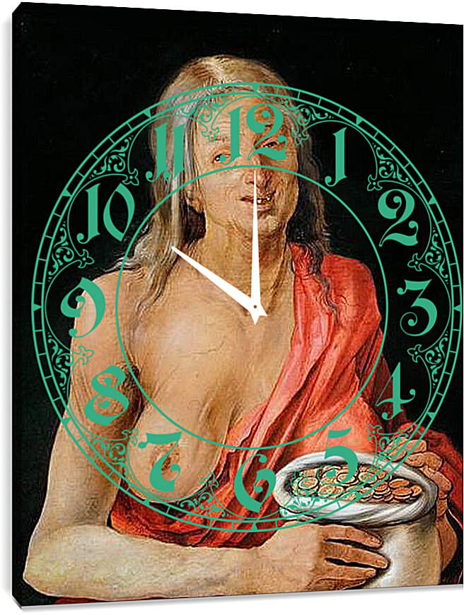 Часы картина - Старуха с мешочком монет. Альбрехт Дюрер