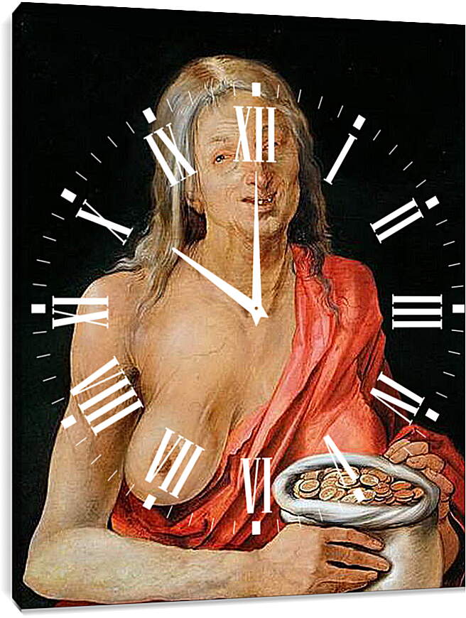 Часы картина - Старуха с мешочком монет. Альбрехт Дюрер
