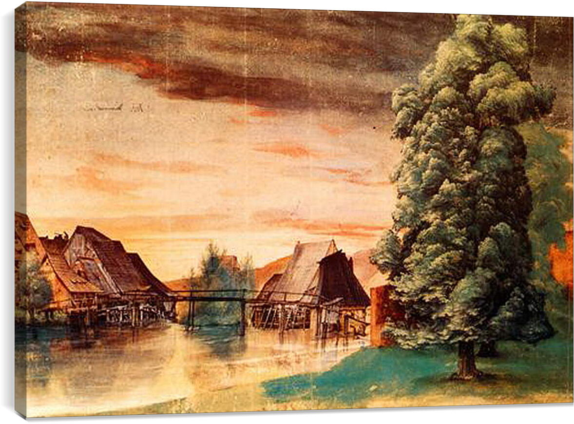 Постер и плакат - The Cooper Mill on the Pegnitz. Мельница на реке Пегниц. Альбрехт Дюрер