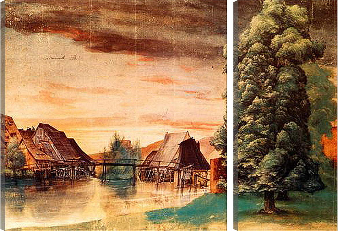 Модульная картина - The Cooper Mill on the Pegnitz. Мельница на реке Пегниц. Альбрехт Дюрер
